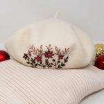 Wool Beret with Hand Stitch Flower Embroidery Design, Unique Premium Winter Headwear - Image 2