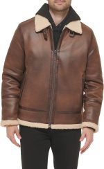 Mens Faux Leather Jacket Men - Bomber Jacket With Shearling Lining