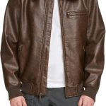 men Faux Leather Aviator Bomber Jacket with Sherpa Collar