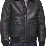 mens Faux Leather Aviator Bomber Jacket With Sherpa Lined Collar