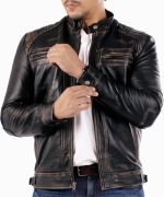Signature Diamond Style Lambskin Leather Jacket Men - Premium Leather  Vintage Look Motorcycle Jacket Men - Image 2