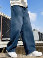 Mens Hip Hop Baggy Jeans Wide Leg Stylish Skater Jeans Casual Loose Fit Denim Pants Streetwear - Image 2