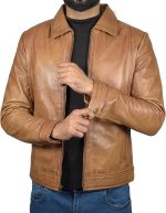 Mens Full Grain Pure Leather Jacket - Real Lambskin Classic Shirt Collar Motorcycle Leather Jackets for Men