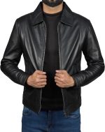 Mens Full Grain Pure Leather Jacket - Real Lambskin Classic Shirt Collar Motorcycle Leather Jackets for Men - Image 2
