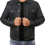 Leather Trucker Jacket Men - Real Lambskin Shirt Style Vintage Fashion Mens Leather Jacket