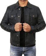 Leather Trucker Jacket Men - Real Lambskin Shirt Style Vintage Fashion Mens Leather Jacket