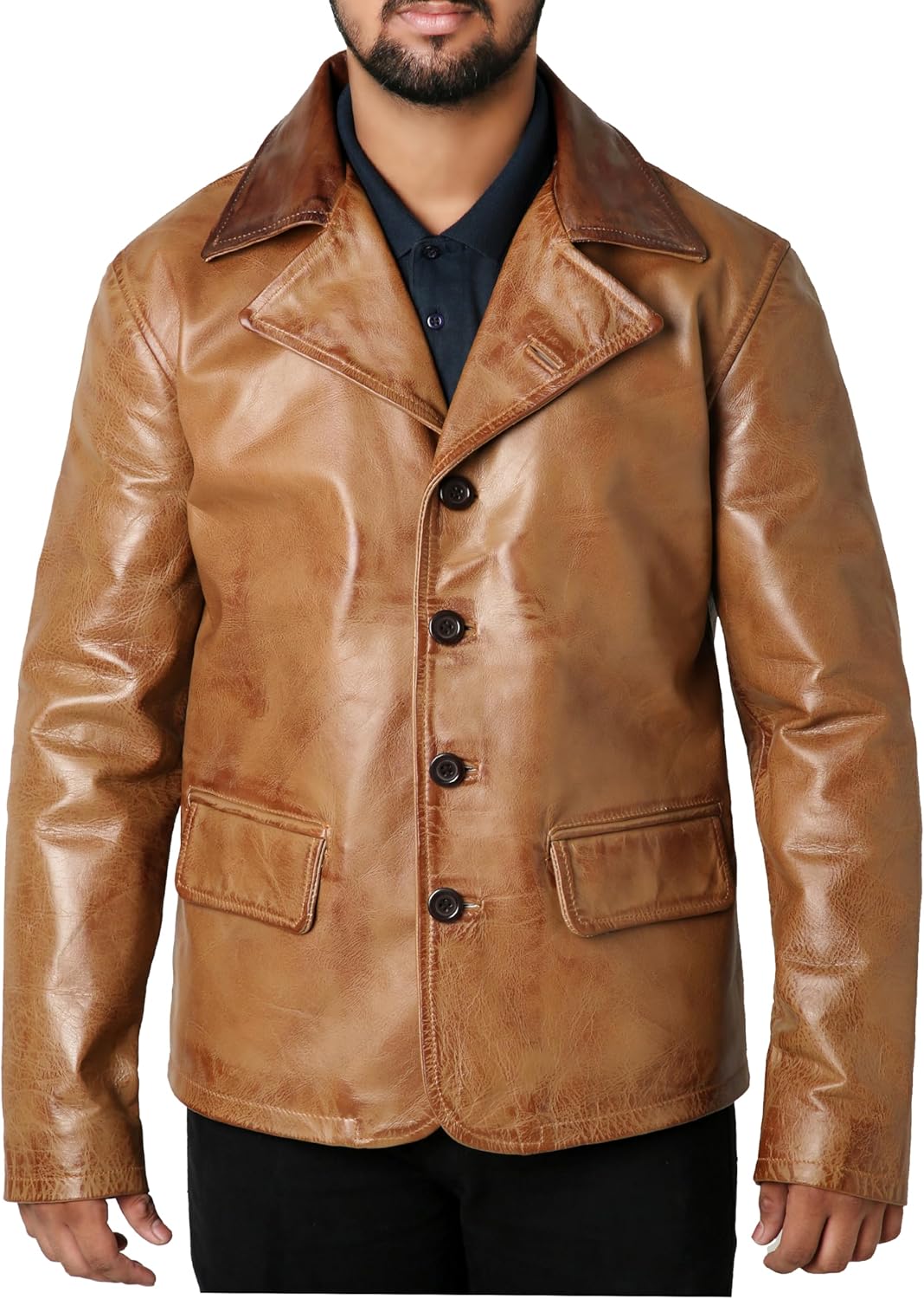 81cZDW9qQcL._AC_SL1500_.jpg Men's Brown Genuine Real Cowhide Coat Jacket | Brown Cowhide Leather Jacket - Image 1