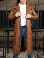 Vintage Classic Leather Trench Coat Men - Full Length Duster Overcoat Lambskin Leather Long Coats for Men - Image 2