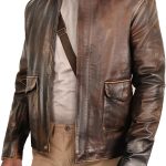 Brown Leather Jacket Men - Vintage Collar Distressed Style Mens Leather Motorcycle Jacket