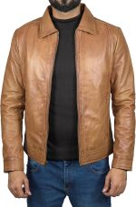 Mens Full Grain Pure Leather Jacket - Real Lambskin Classic Shirt Collar Motorcycle Leather Jackets for Men - Image 2