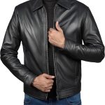 Mens Full Grain Pure Leather Jacket - Real Lambskin Classic Shirt Collar Motorcycle Leather Jackets for Men