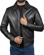 Mens Full Grain Pure Leather Jacket - Real Lambskin Classic Shirt Collar Motorcycle Leather Jackets for Men
