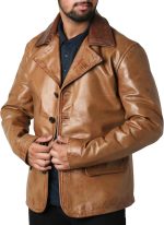 Men's Brown Genuine Real Cowhide Coat Jacket | Brown Cowhide Leather Jacket - Image 2