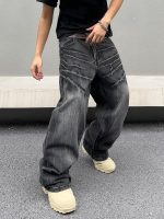 Men's  Hip Hop Baggy Jeans Distressed Wide Leg Denim Pants Casual Loose Fit Trousers Streetwear - Image 2