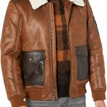 mens Faux Leather Aviator Bomber Jacket With Sherpa Lined Collar