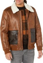 mens Faux Leather Aviator Bomber Jacket With Sherpa Lined Collar