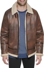 Mens Faux Leather Jacket Men - Bomber Jacket With Shearling Lining - Image 2