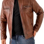 Vintage Brown Mens Leather Jacket - Quilted Motorcycle Style Lambskin Leather Jacket Men